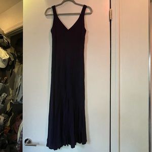 & other stories navy slip dress with slightly asymmetrical hem